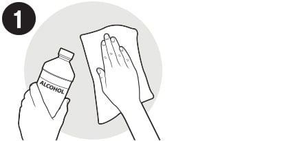 Step 1: Clean the surface with isopropyl rubbing alcohol, wipe gently, let it dry. Don't use household cleaners like wipes or sprays because they leave behind a slippery residue.
