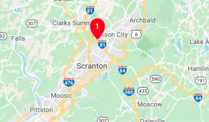 Google map with red pin drop.
