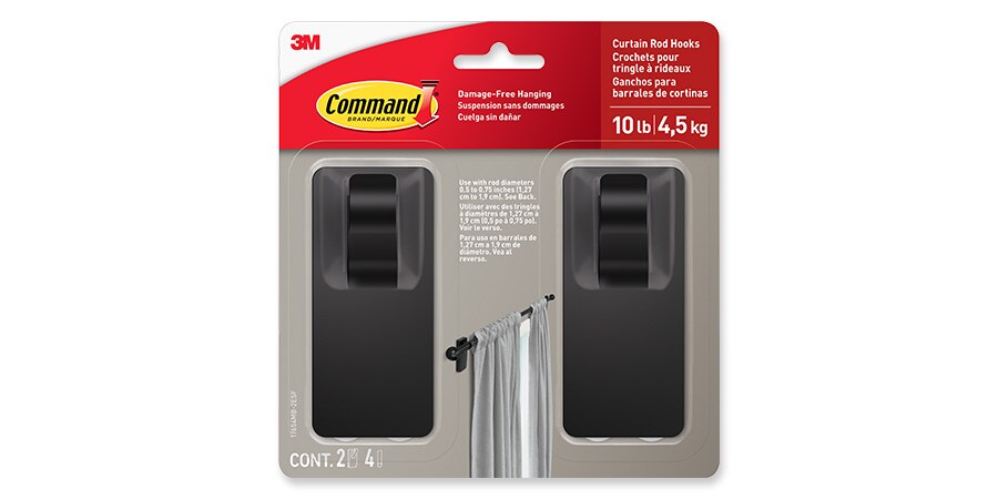 Command™ Decorative Matte Black Curtain Rod Hooks
