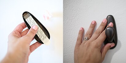Press hook onto wall
