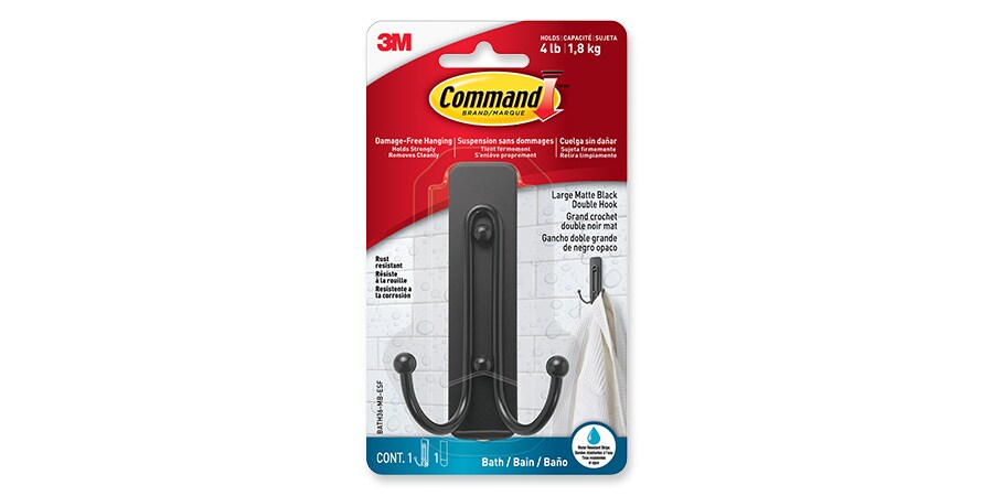 Command™ Bath Matte Black Double Hook
