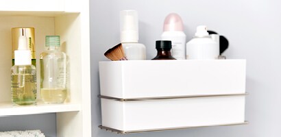 Make a morning station with a Command™ Bath Satin Nickel Wall & Cabinet Organizer
