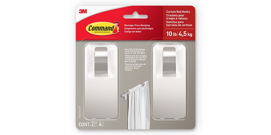 Command™ Decorative Satin Nickel Curtain Rod Hooks
