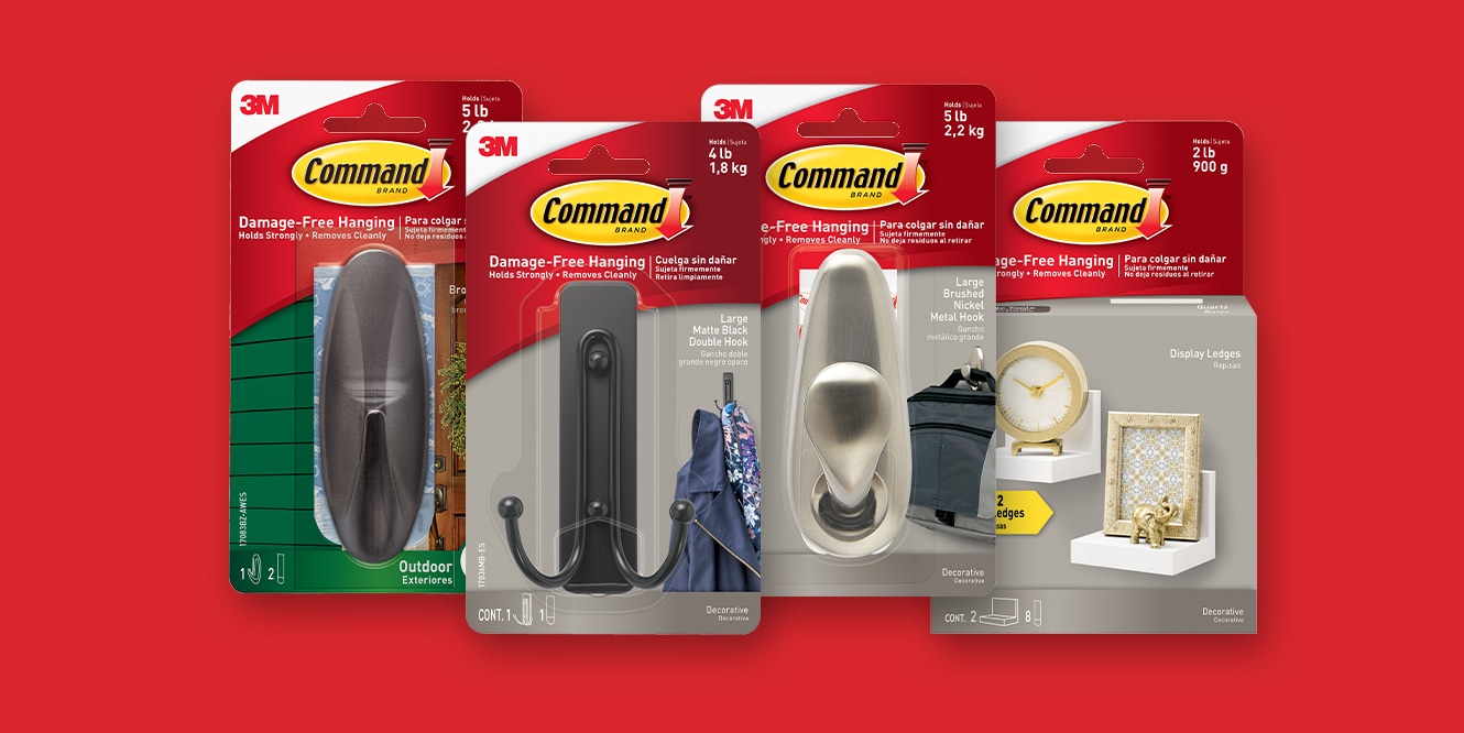 The possibilities are endless with Command™ Brand damage-free products. Whether you're hanging outdoor lights, organizing knickknacks, mounting frames, or displaying other décor, there's a Command™ Brand product for you.
