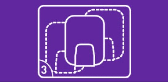 Une icône montrant un crochet repositionnable et les deux positions dans lesquelles il se trouvait.
