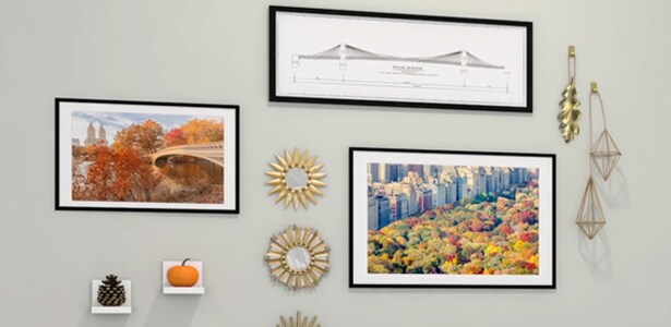 Autumn living room gallery wall hung with Command™ Products.
