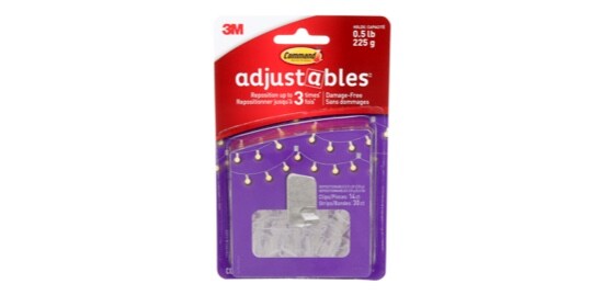 Un paquet de Crochets repositionnables Adjustables(MC) Command®, 225 g (0,5 lb), 14 crochets, 30 bandes adhésives
