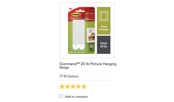 20 lbs. Command™ Strips in product packaging.
